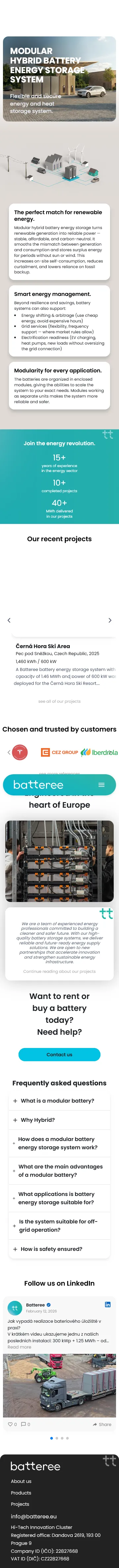 Batteree — промо-сайт модульної гібридної системи накопичення енергії (БНЗ) — мобільна версія
